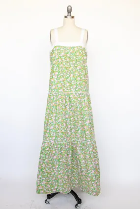 1970s Maxi Dress Sleeveless Cotton Hawaiian Floral M