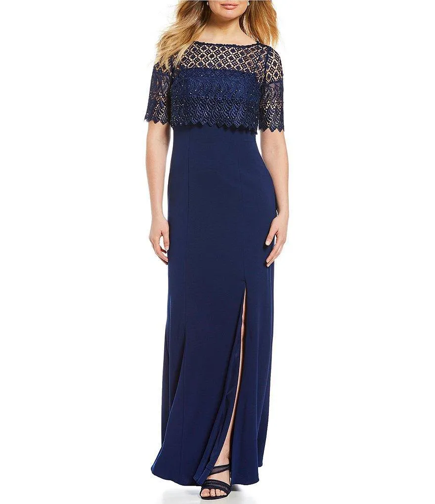 Adrianna Papell AP1E203288 Long Formal Crepe Lace Dress