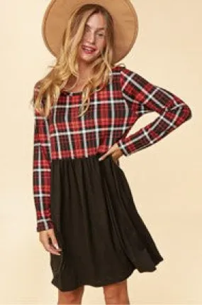 Black & Plaid Peplum Dress - #2813-2818