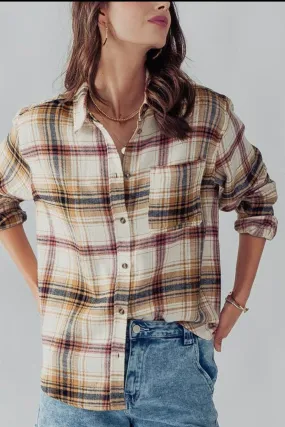 Blouse - Plaid Flannel Button Down, Saffron