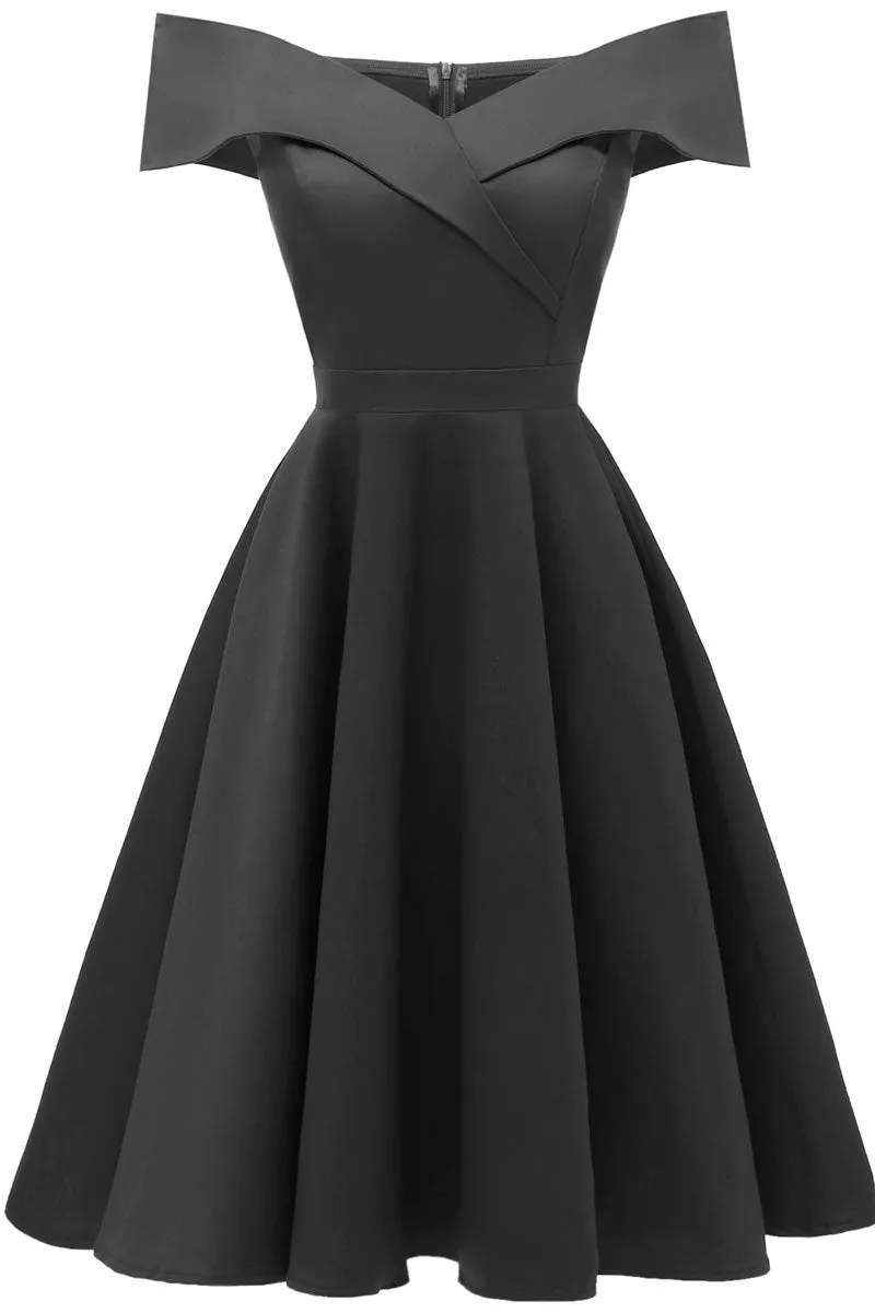 Dark Navy Off-the-shoulder A-line Party Prom Dress