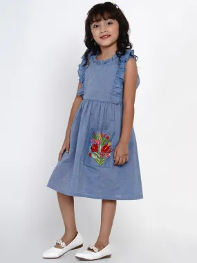 Girl's Blue Solid Fit And Flare Dress - Bitiya By Bhama