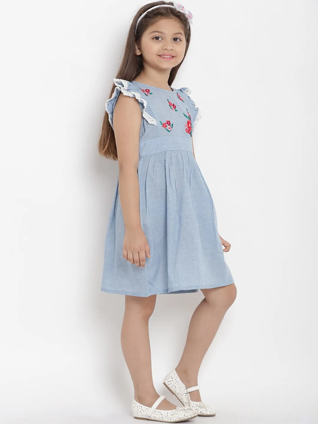 Girl's Blue Striped Fit And Flare Dress - Bitiya By Bhama