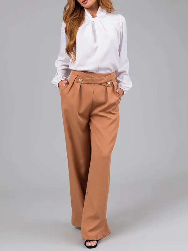 High Waisted Loose Pleated Split-Joint Pants Trousers