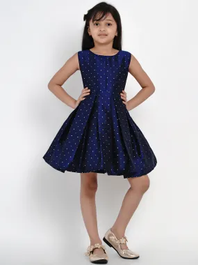 Jashvi Girls Navy Blue Woven Design A-Line Fit And Flare Dress