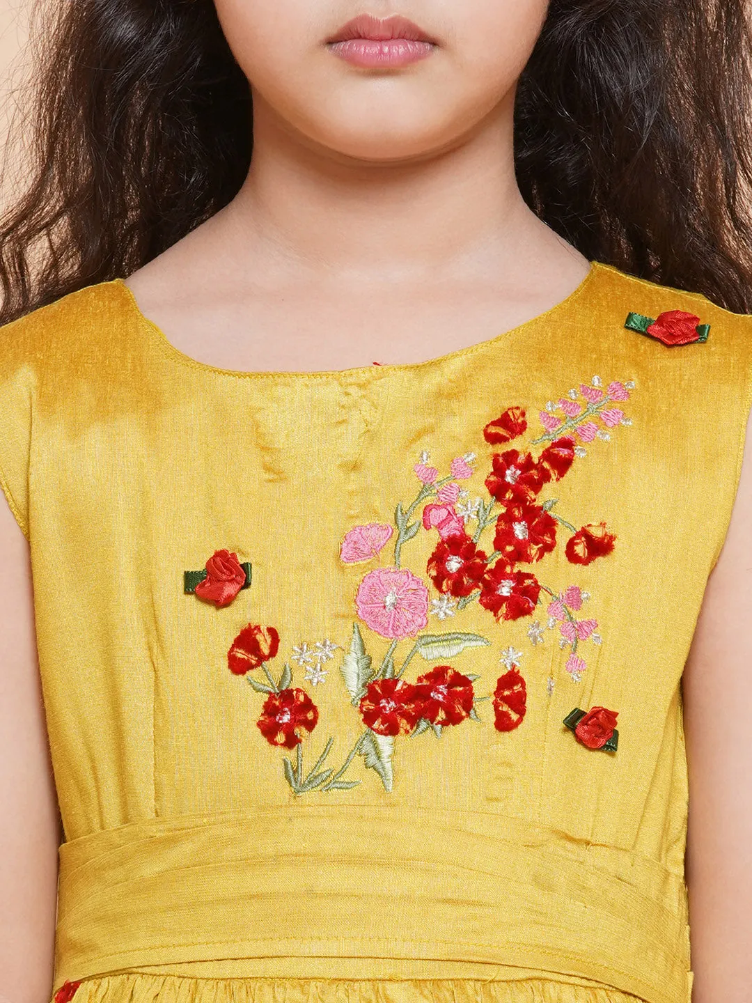 Jashvi Girls Peach Floral Printed Shrug & Blouse With Ready to Wear Lehenga.