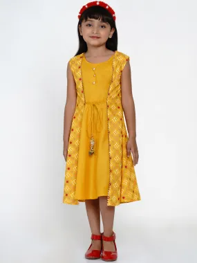 Jashvi Girls Yellow Printed A-Line Dress