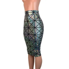 Long Pencil Skirt - Silver Glass Pane Holographic