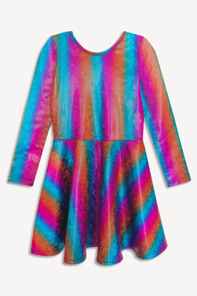 Long Sleeve Skater Dress - Rainbow Glitter