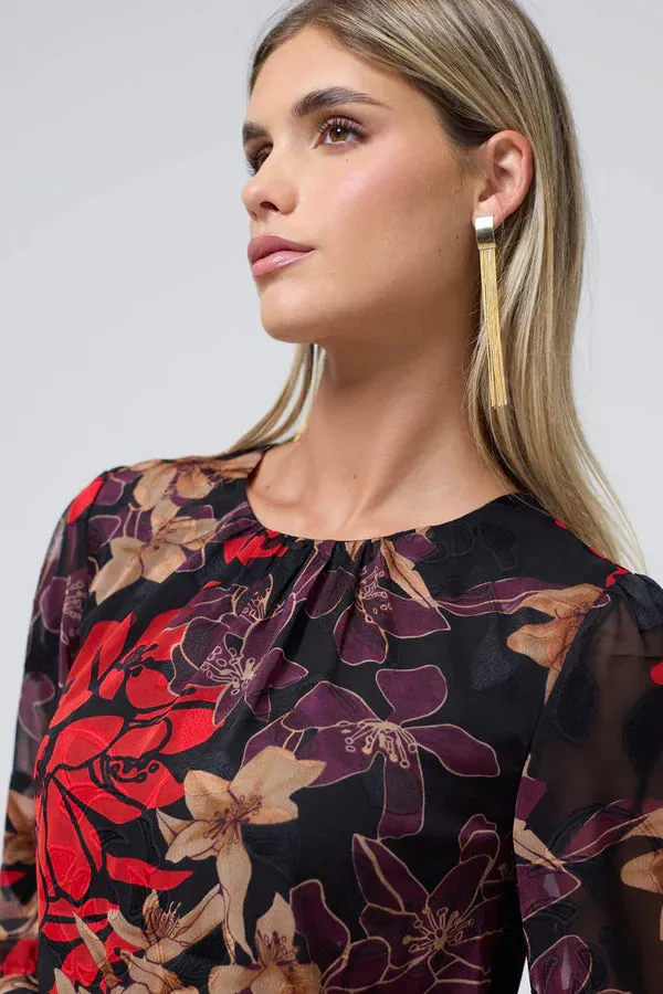 Monique Devore Floral Long Sleeve Blouse in Red