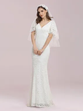 Romantic V Neck Mermaid Wedding Dress with Flutter Sleeves