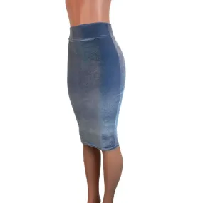 SALE - SMALL - Long Pencil Skirt - Smoky Blue Velvet