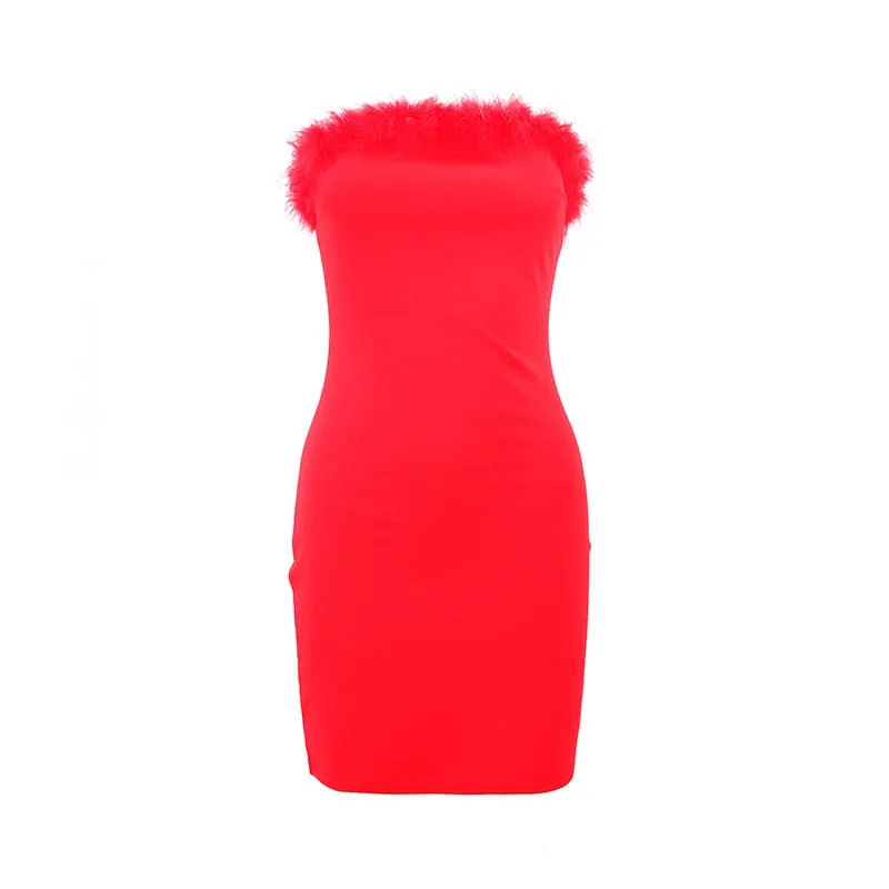 Sexy Women Clothing Ur Autumn Winter Tube Top Tassel Dress